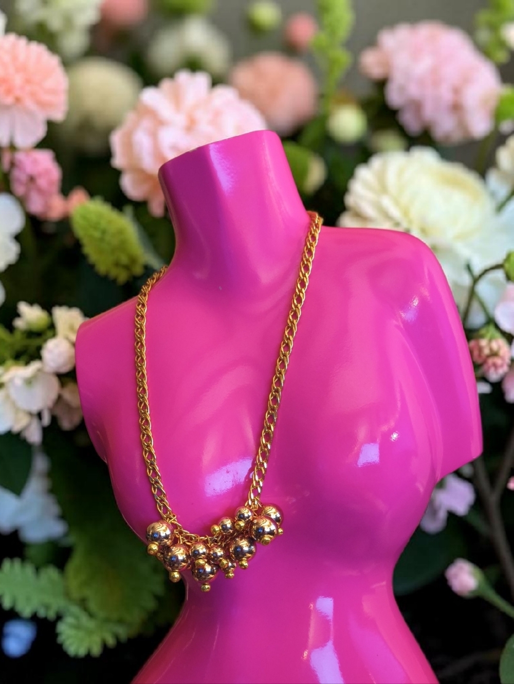 Gold-tone Cluster Bead Necklace